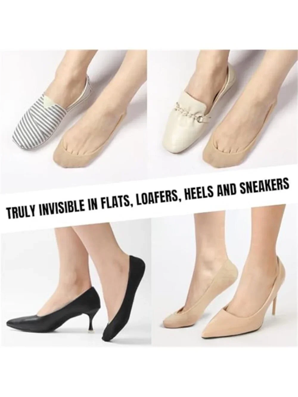 Womens No Show Socks Low Cut Non Slip Invisible Liner Socks Cotton Blend Pack